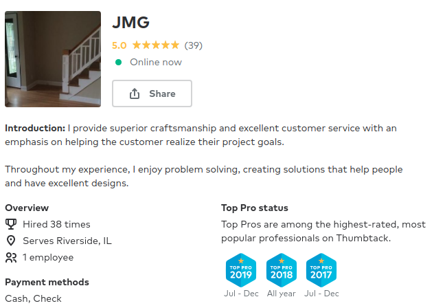 thumbtack business page