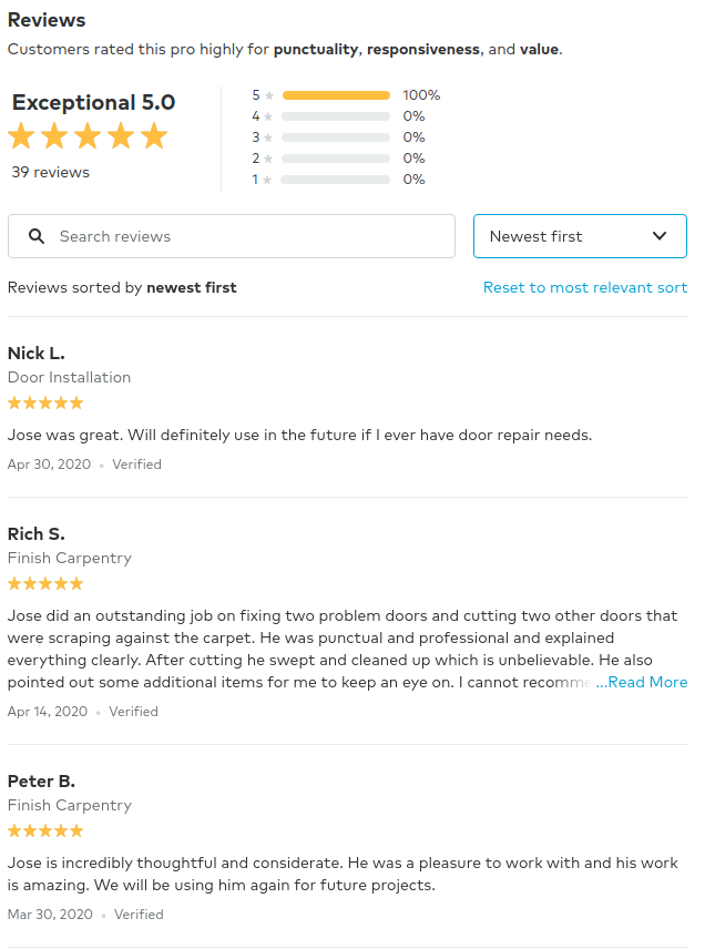 thumbtack reviews